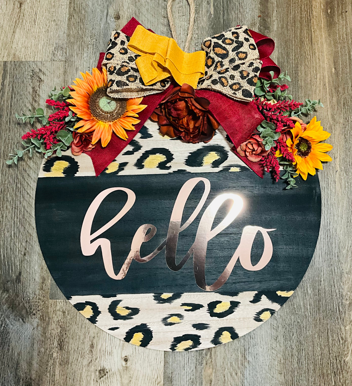 Hello Cheetah Print Door Sign