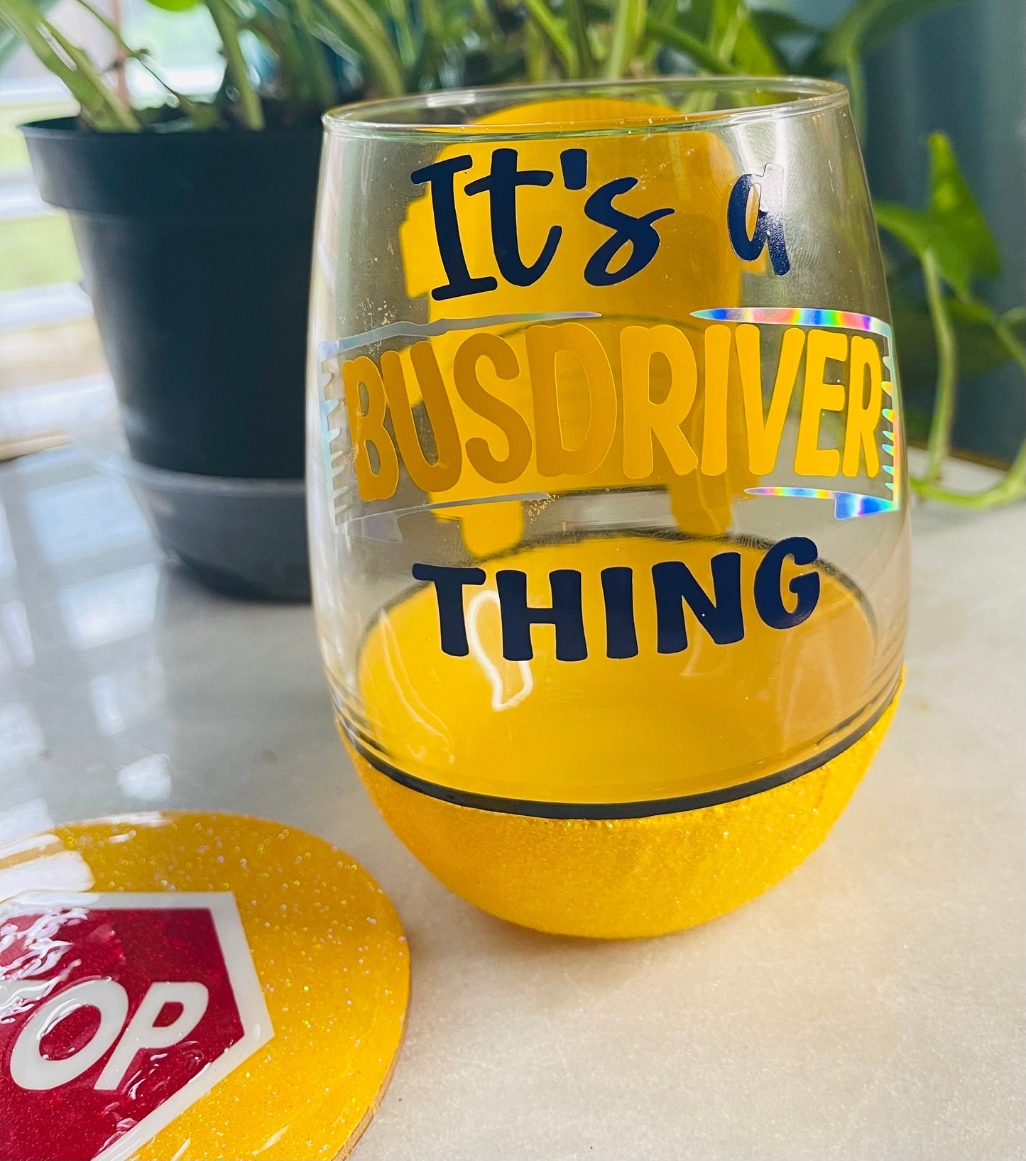Bus Driver Wineglass and Coaster Set