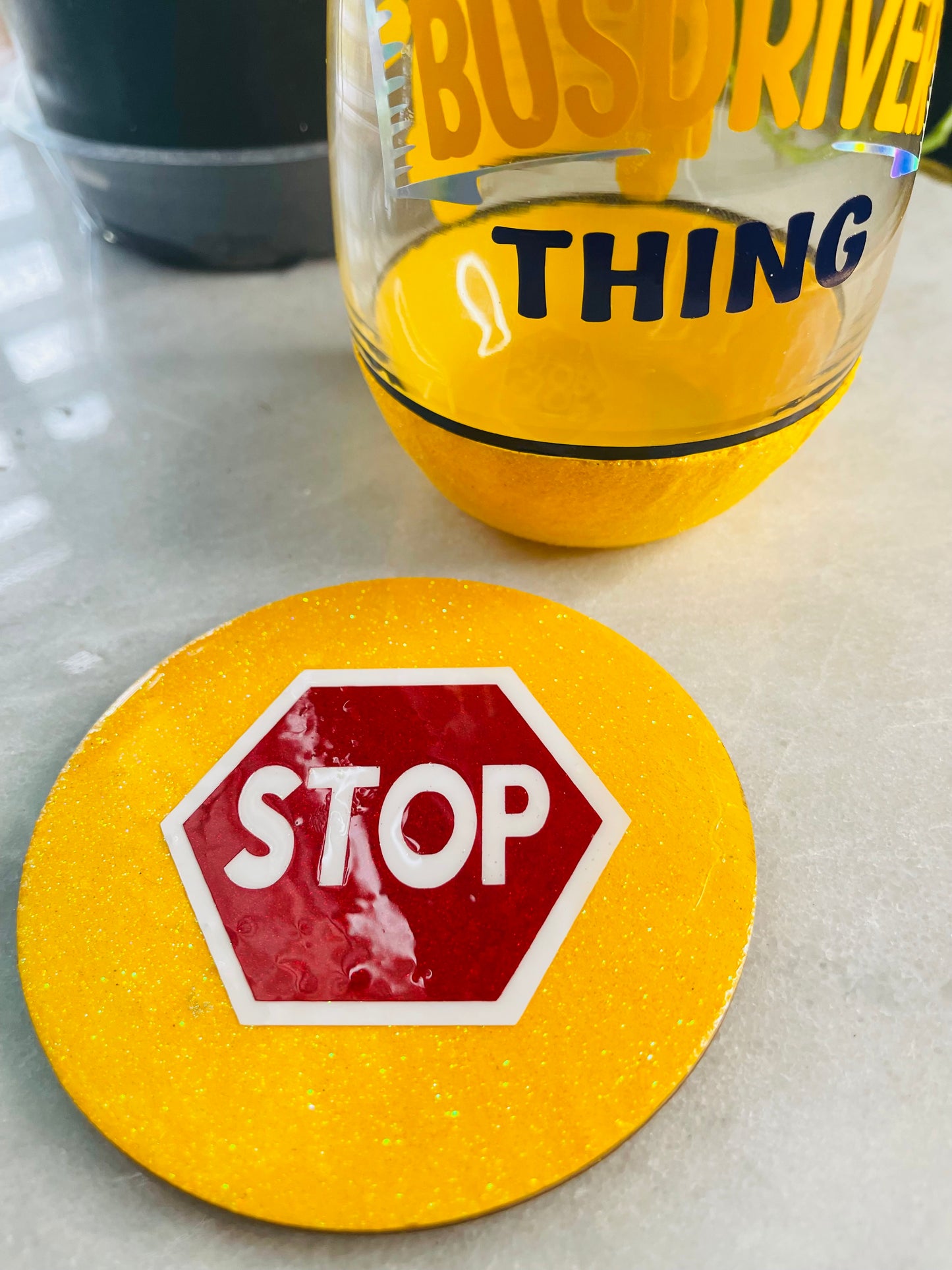 Bus Driver Wineglass and Coaster Set