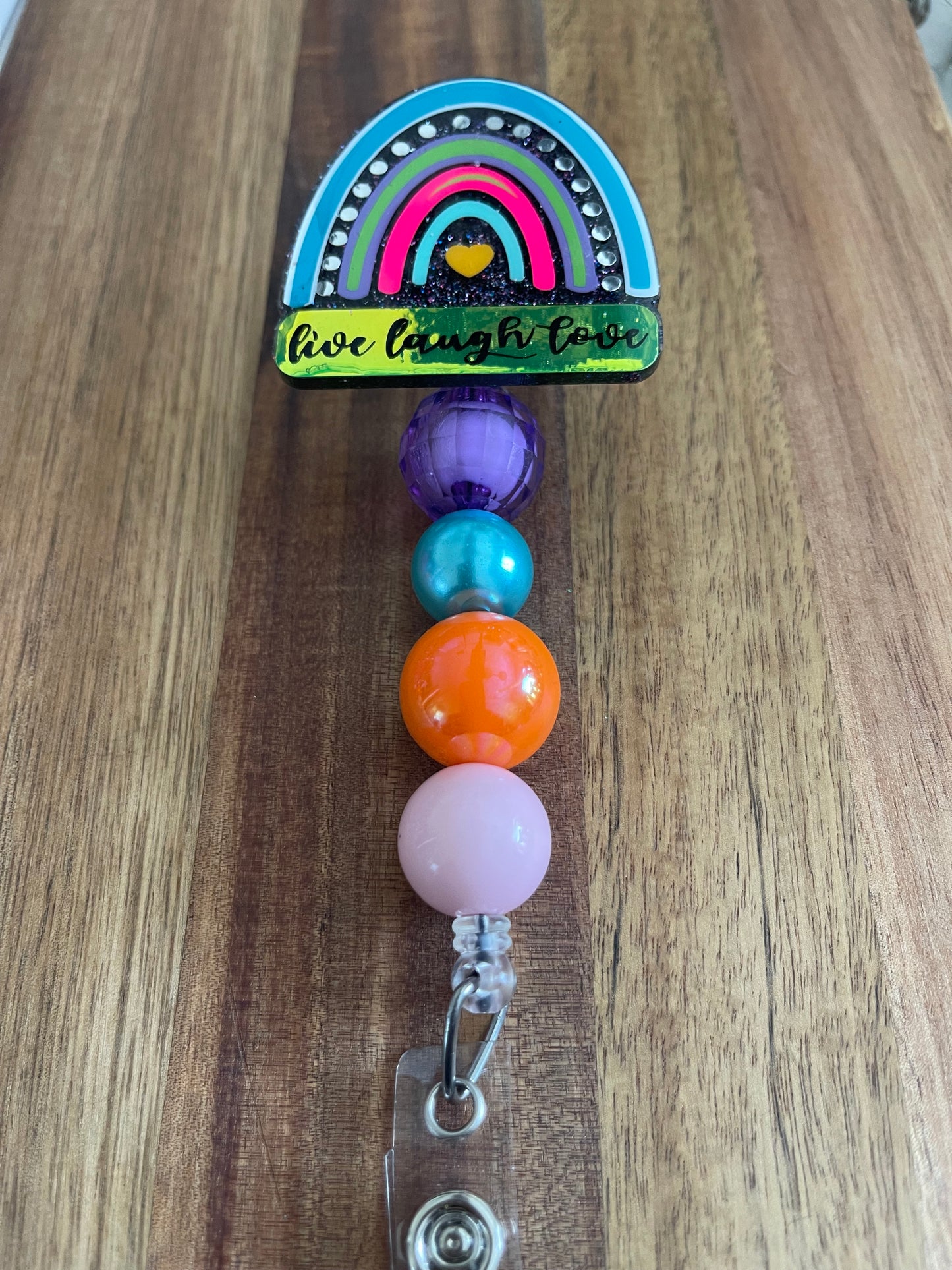 Live Laugh Love Badge Reel With Bubblegum Beads
