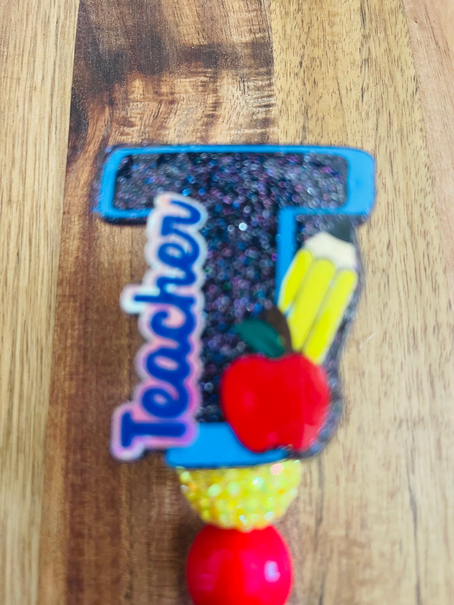 Teacher Badge Reel With Bubblegum Beads