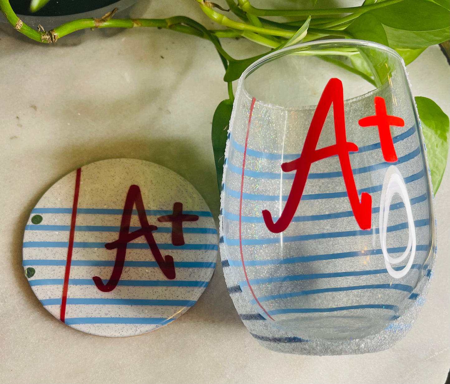 Teacher Wineglass and Coaster Set