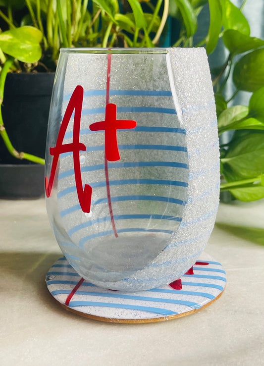 Teacher Wineglass and Coaster Set