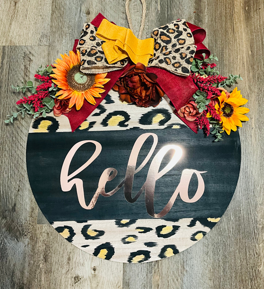 Hello Cheetah Print Door Sign