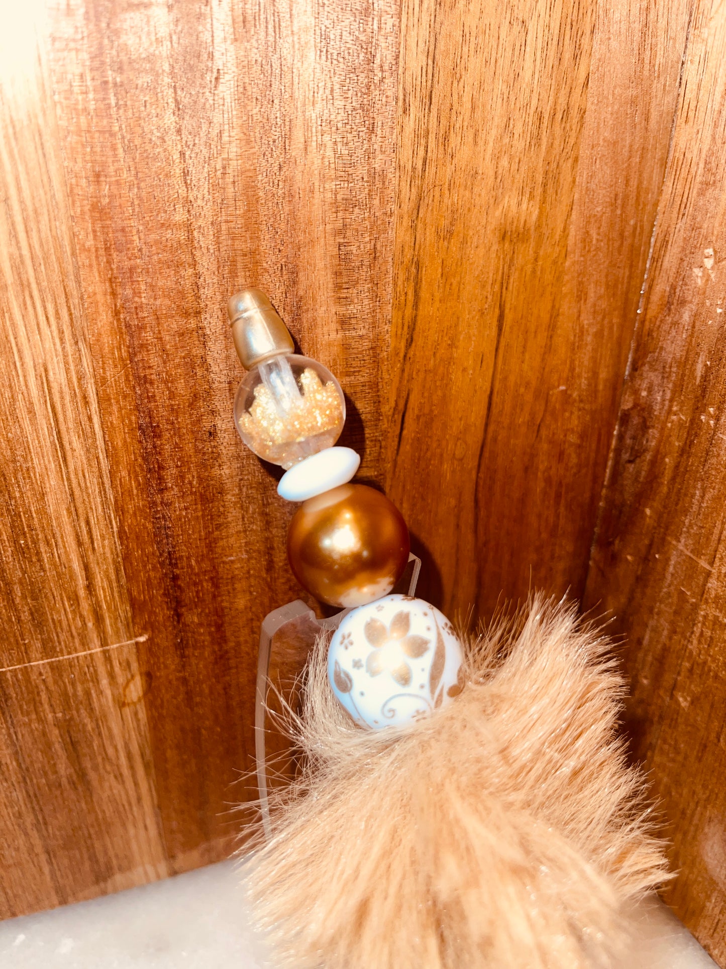 Gold with Feathers Bubblegum Bead Pen