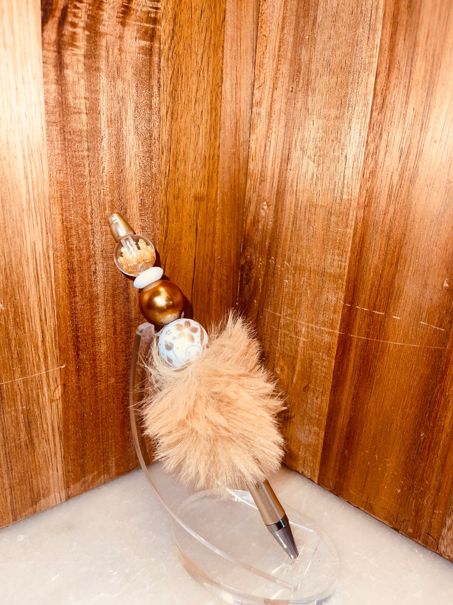 Gold with Feathers Bubblegum Bead Pen