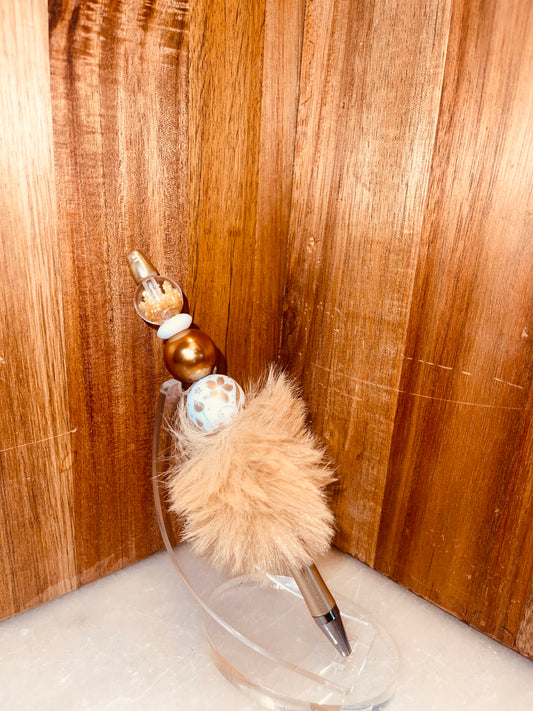 Gold with Feathers Bubblegum Bead Pen