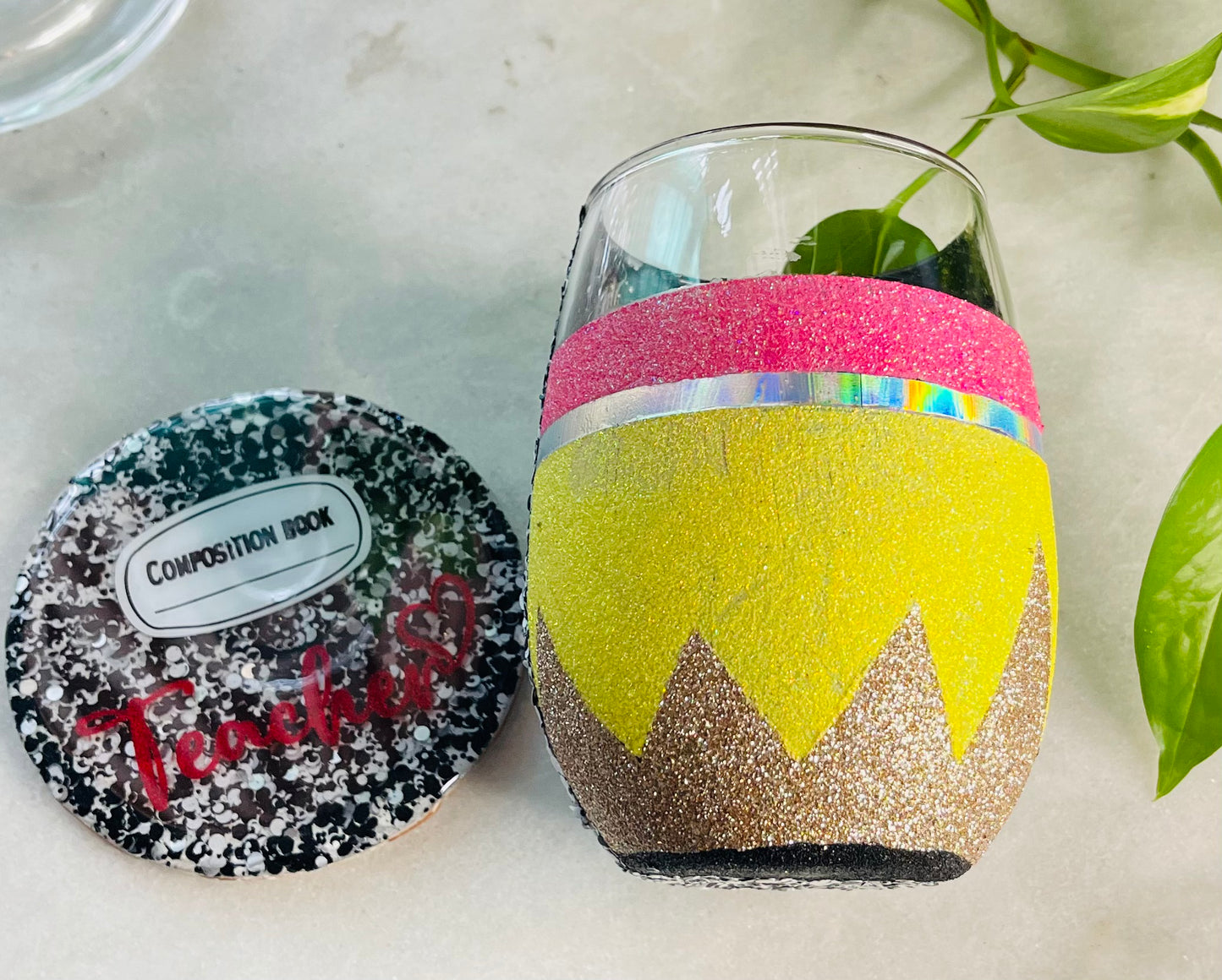 Pencil Wineglass and Coaster Set