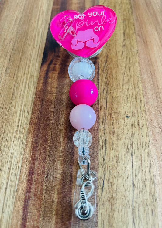 Get Your Pink on Badge Reel With Bubblegum Beads