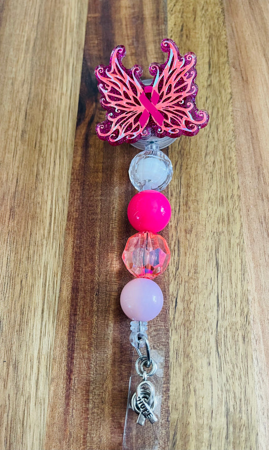 Butterfly Badge Reel With Bubblegum Beads
