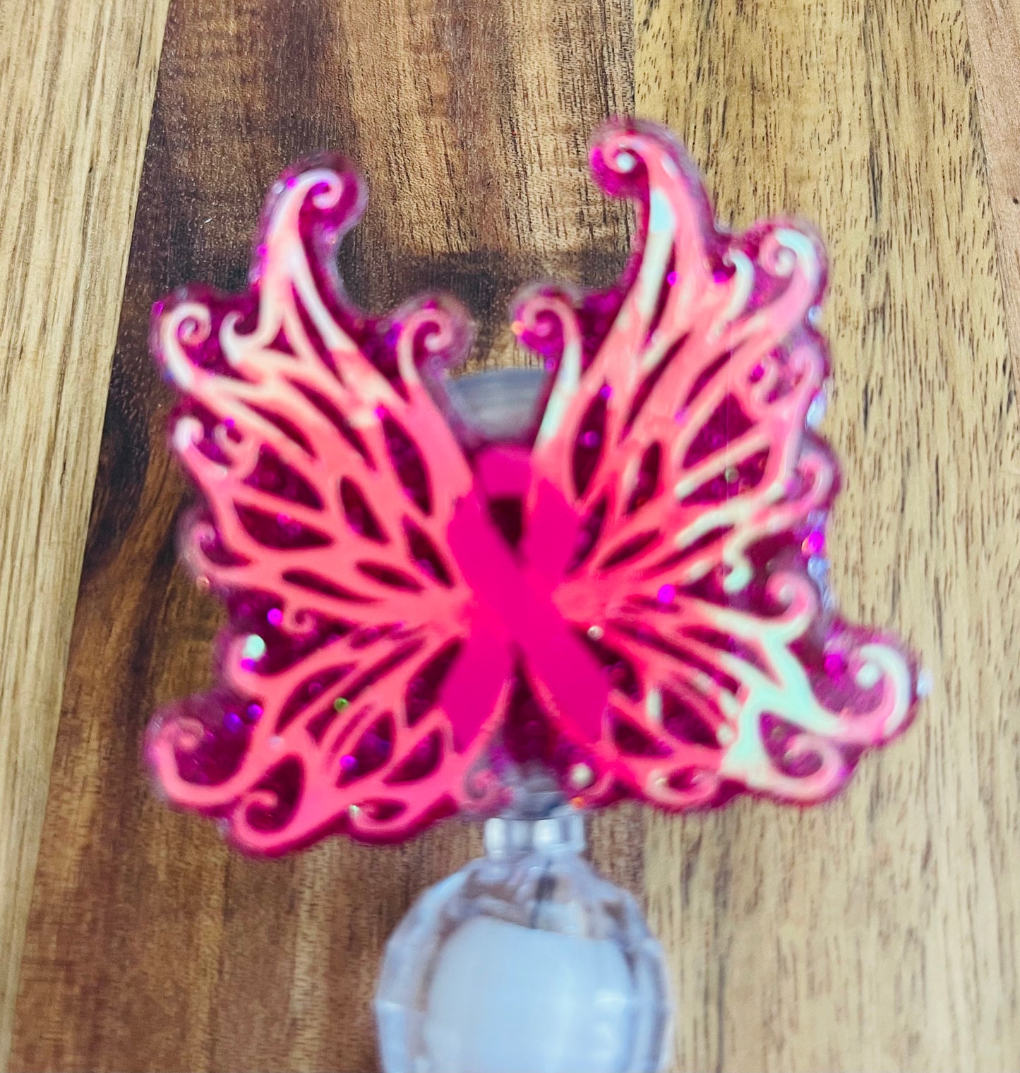 Butterfly Badge Reel With Bubblegum Beads