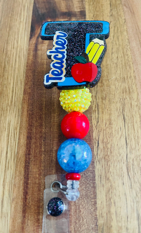 Teacher Badge Reel With Bubblegum Beads