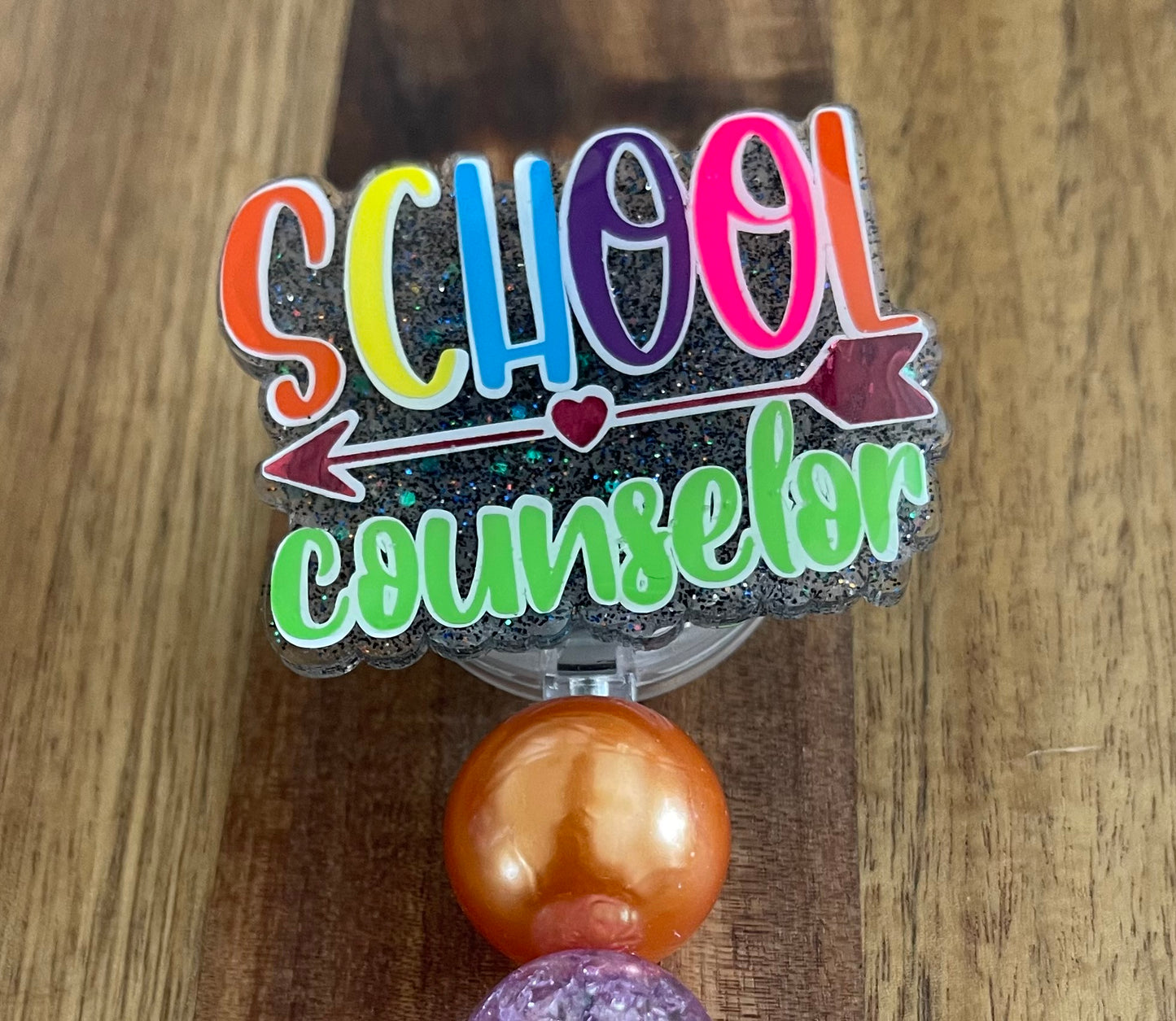 School Counselor Badge Reel With Bubblegum Beads