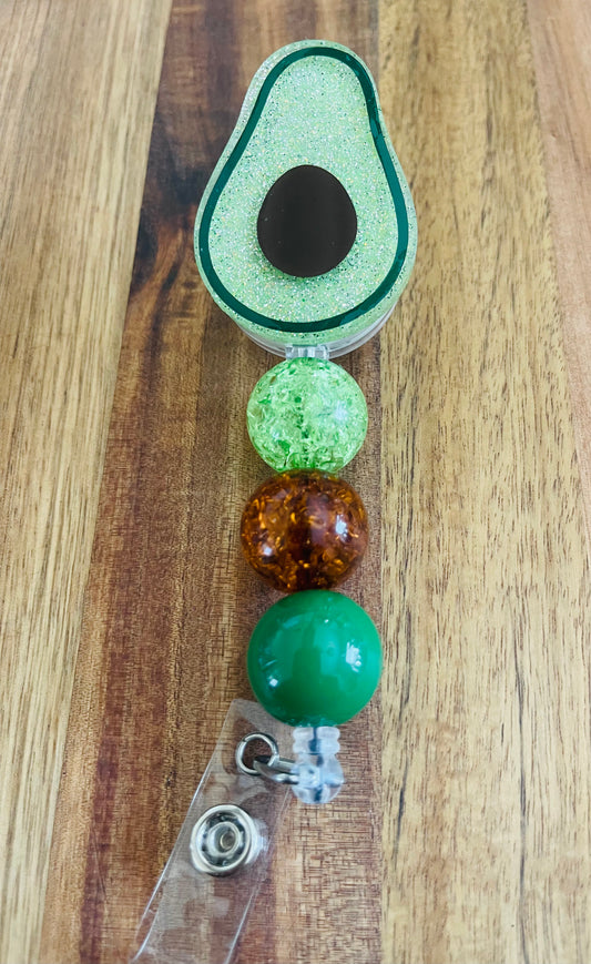 Avocado Badge Reel With Bubblegum Beads