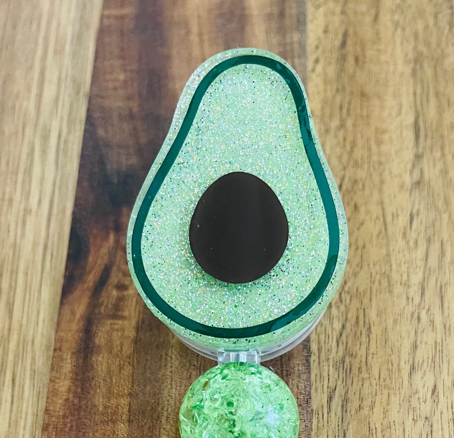 Avocado Badge Reel With Bubblegum Beads