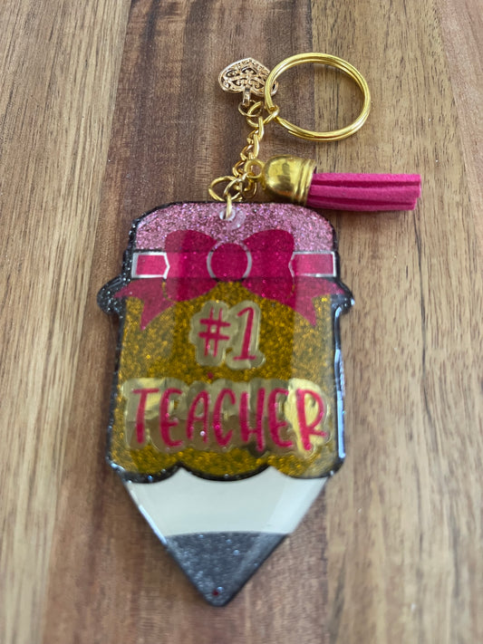 #1 Teacher Pencil Keychain