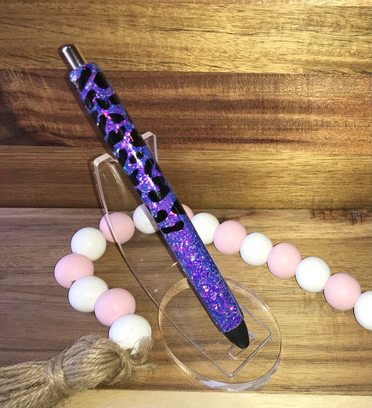 Purple and Black Leopard Print Ink Pen