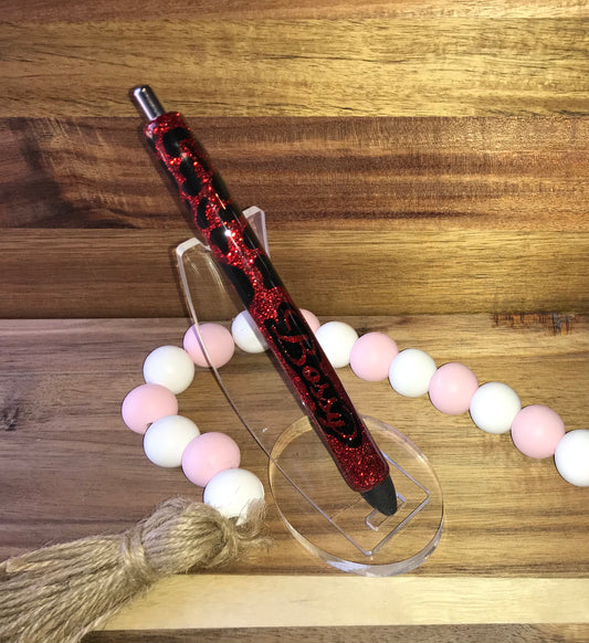 Red and Black Bossy Leopard Print Ink Pen